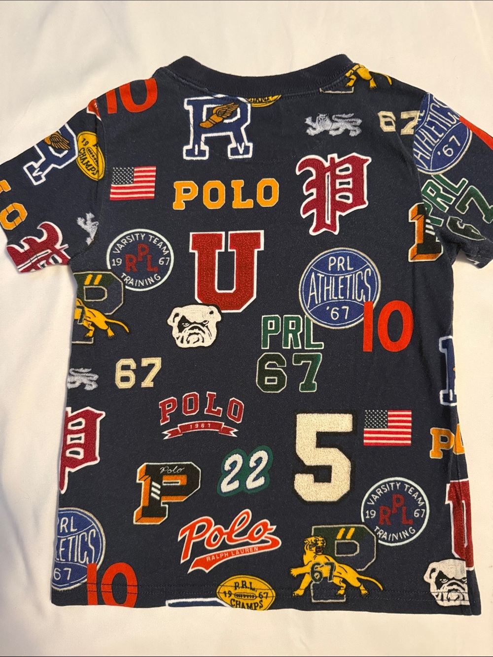 Boys 4T Polo by Ralph Lauren Navy Multicolor Varsity Patch Short Sleeve Tee - Picture 3 of 3